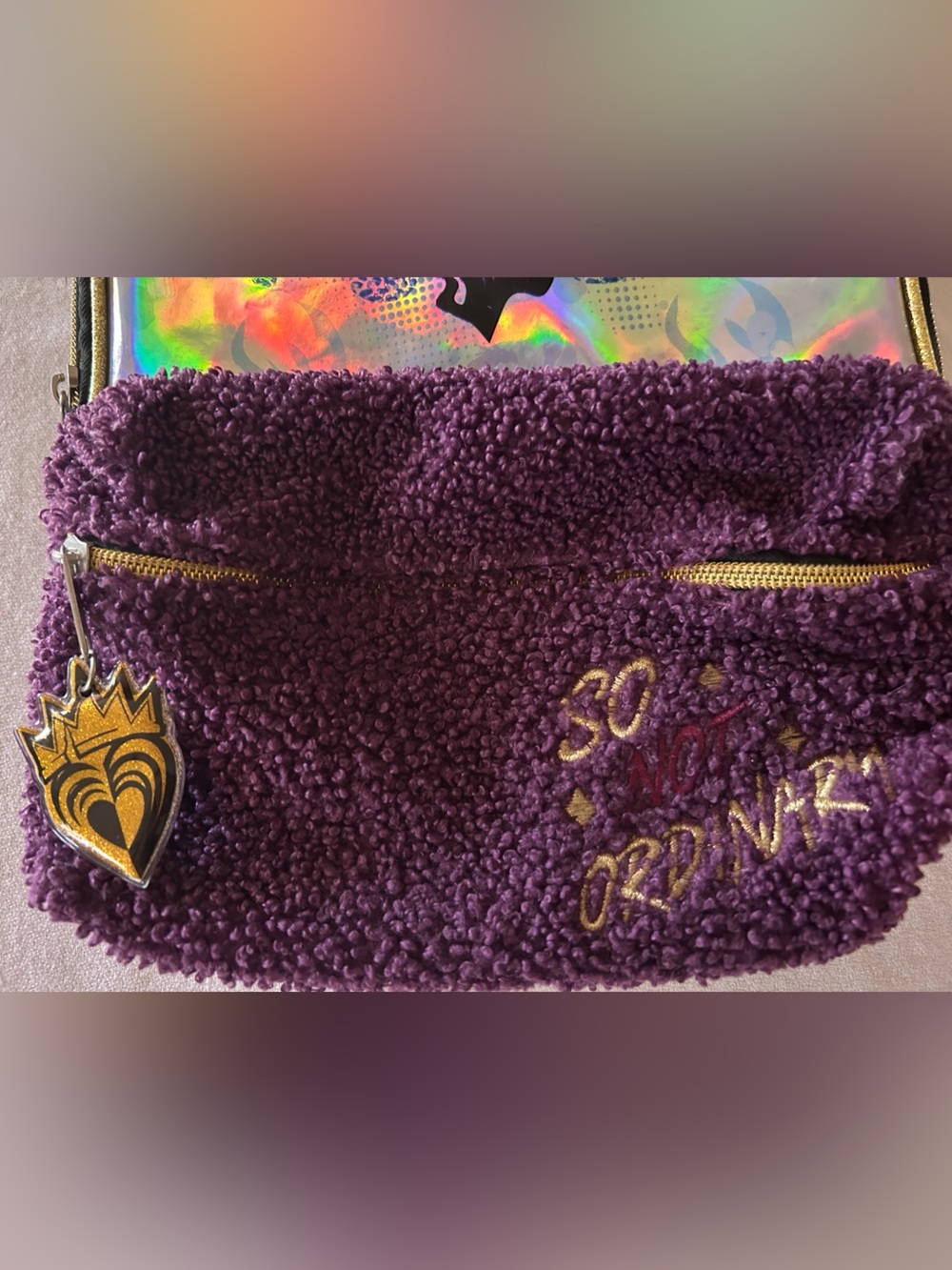 Disney Descendants 3 ‘SO NOT ORDINARY’ Purple Mini Backpack Holographic Top - Picture 2 of 9